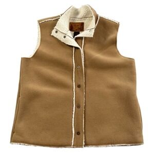 Ralph Lauren Camel Fleece Vest with Cream Sherpa Trim. Size medium